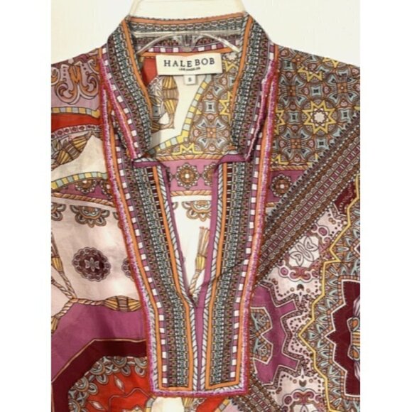 HALE BOB Joanna Voile Fuchsia Beaded Long Flared Sleeve Tunic Top Blouse - Picture 10 of 12